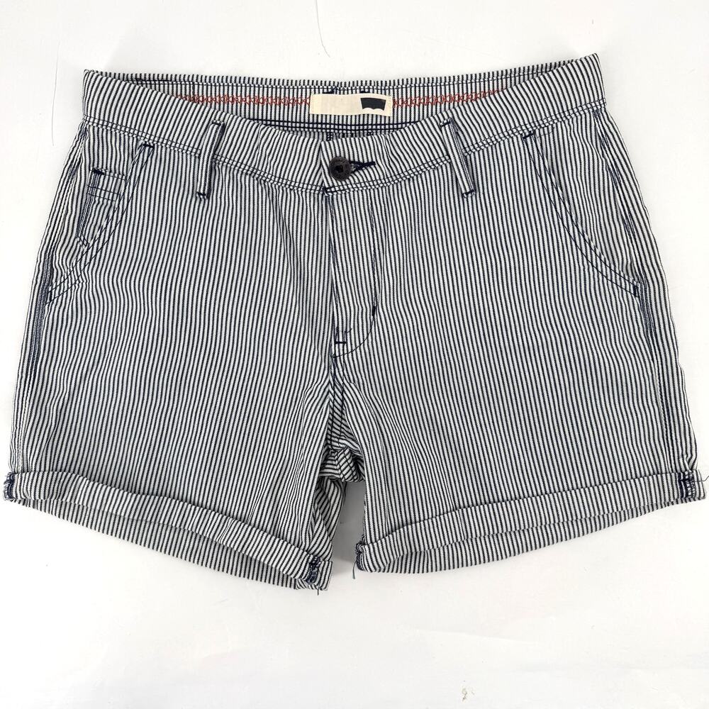 Levi's Womens Conductor Stripe Cuffed Shorts Size 28 100% Cotton Blue White